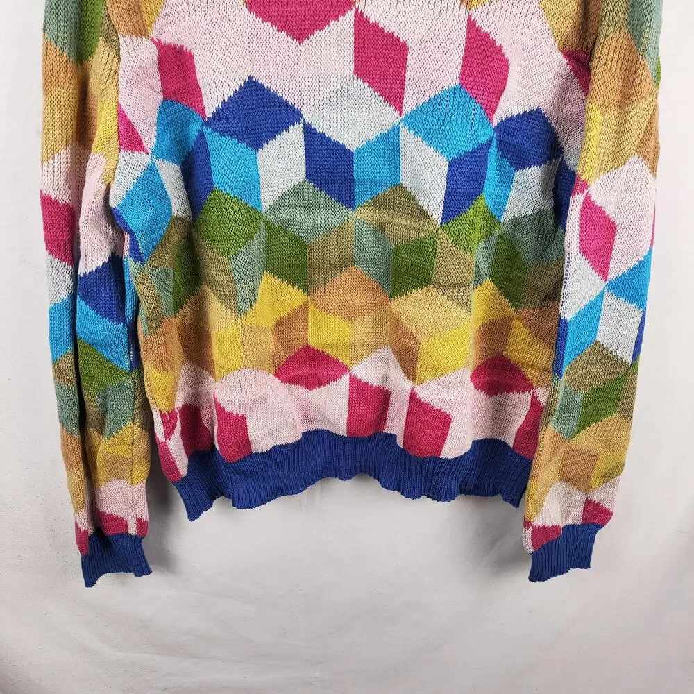 Corridor Cardigan Sweater Mens Large Multicolor Geometric V Neck Button Front